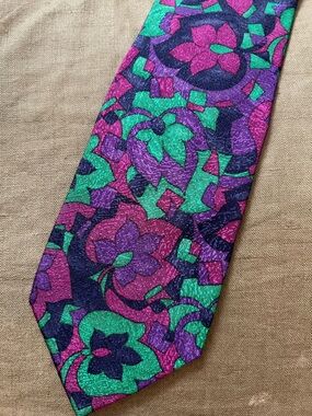 Versace V2 Floral Tie in Purple, Green & Magenta